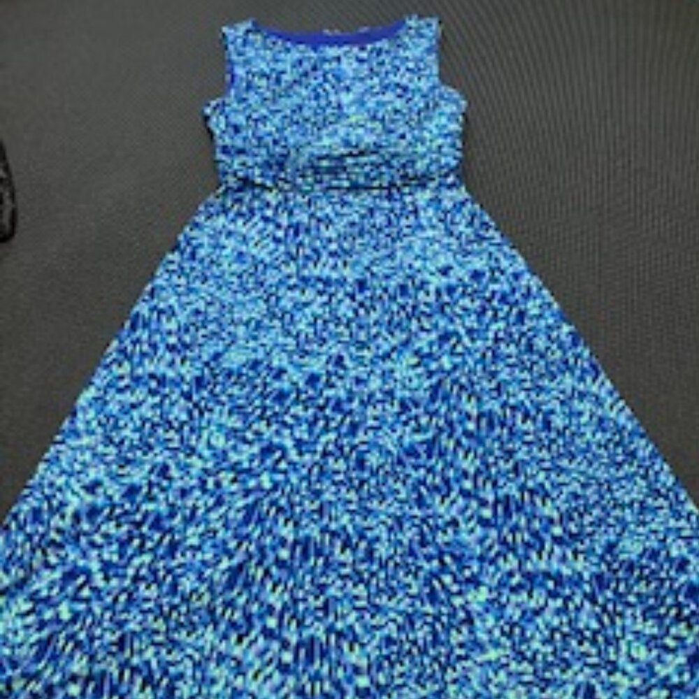 Jessica Howard Blue-Green Print Long Dress, Size 10